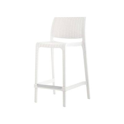 HomeRoots Set of Two 26" White Faux Rattan Low Back Outdoor Counter Height Bar Chairs
