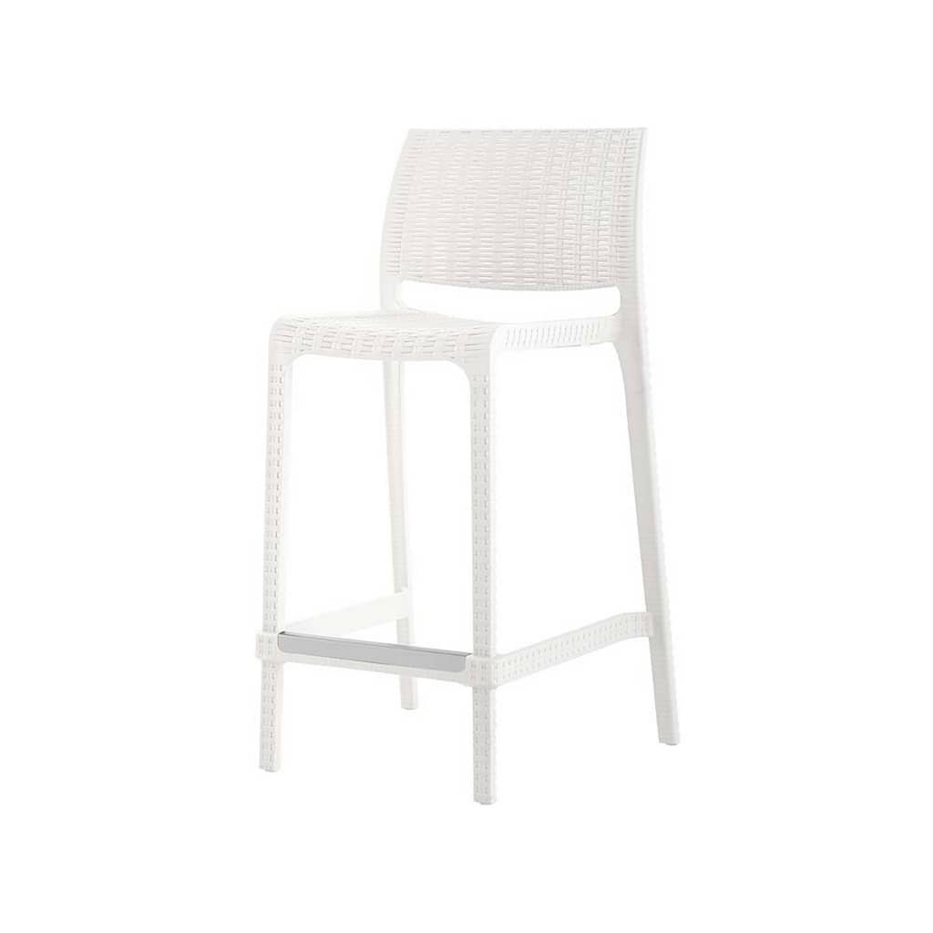 HomeRoots Set of Two 26" White Faux Rattan Low Back Outdoor Counter Height Bar Chairs