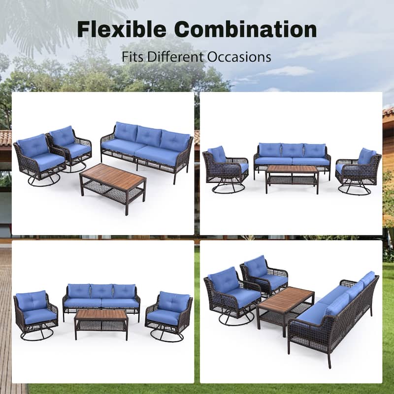 4 Pieces Outdoor PE Rattan Conversation Set for 5 Person, All Weather Patio Wicker Sofa Set with Swivel Chairs and Coffee Table
