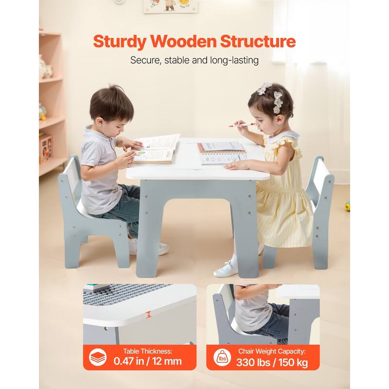 4-in-1 Kids Activity Table with 2 Chairs and Storage, White - 23.5 x 23.5 x 19.48 in