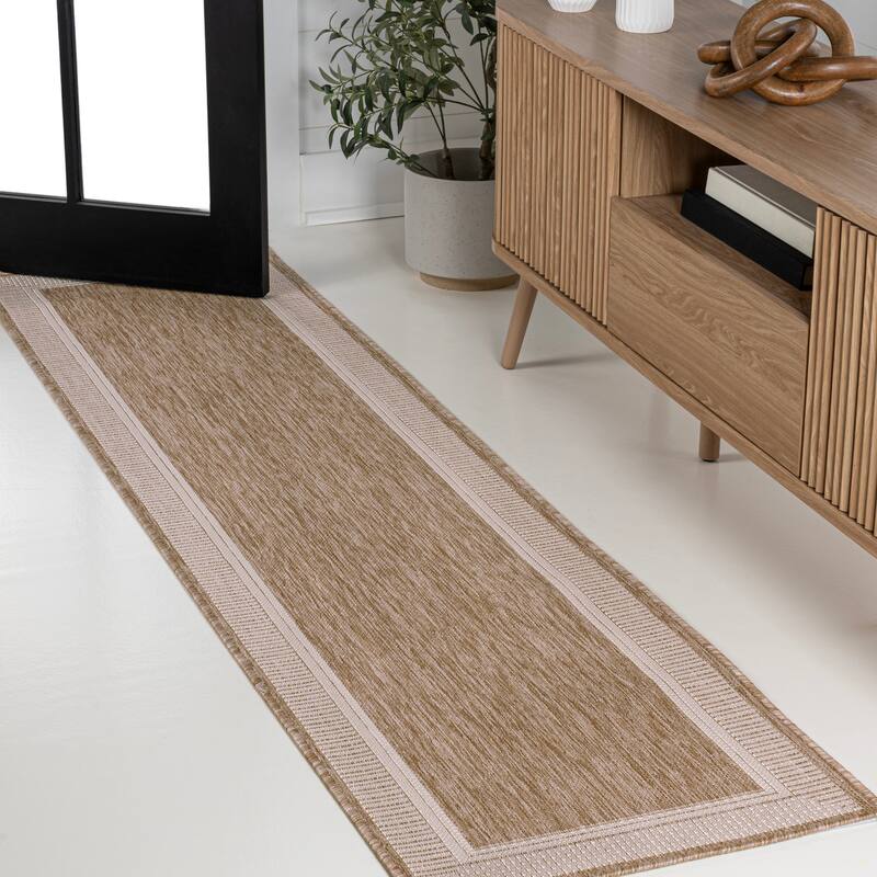 JONATHAN Y Alda Coastal Casual Wide Stripe Border Beige/Cream Indoor/Outdoor Area Rug