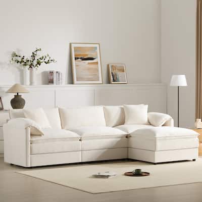 103.5" Chenille Modular Sectional Sofa, L Shaped, 4 Seat with Movable Ottoman, Cream