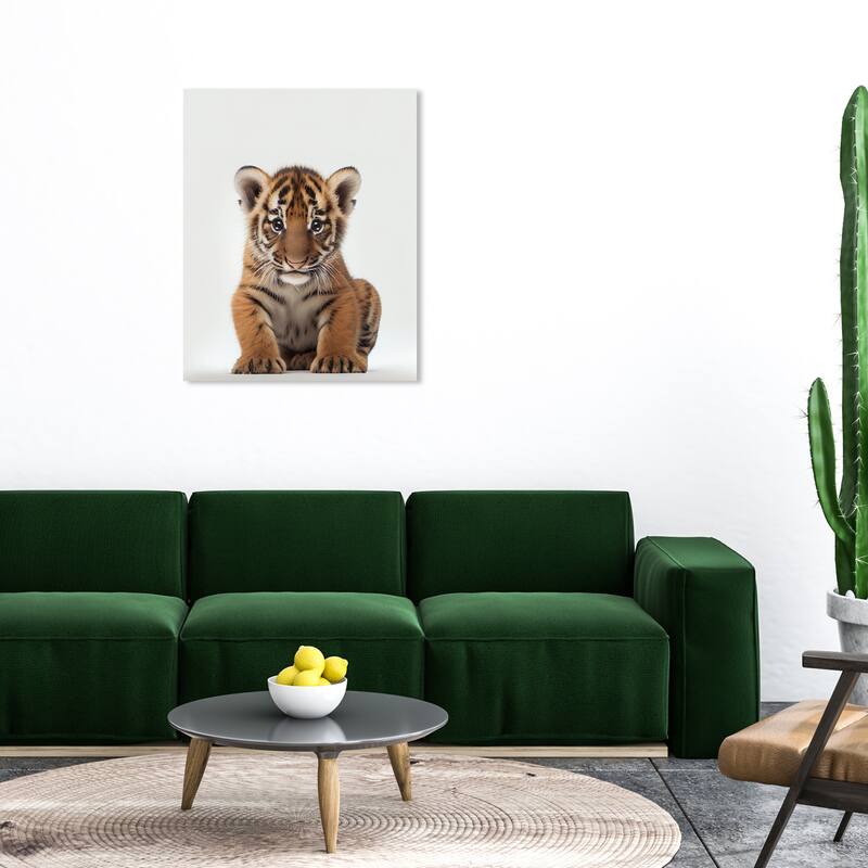 Wynwood Studio Canvas Animals Baby Animal Tiger Gold and Modern & Contemporary Wall Art Canvas Print - Gold, White - 36 x 30