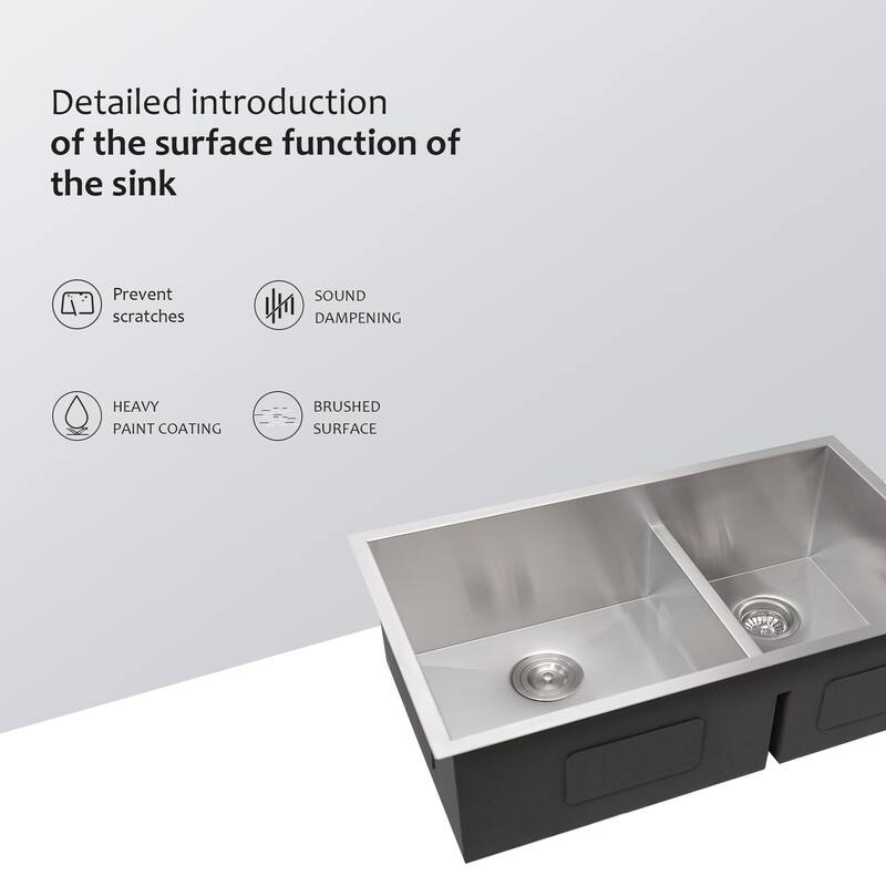 Undermount Double Bowl(60/40) Kitchen Sink 16 Gauge with Two 10" Deep Basin - Brushed Nickel