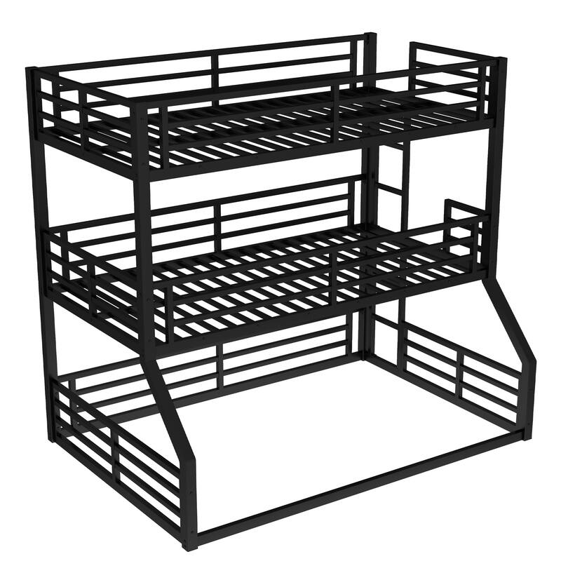 Twin over Twin over Full Metal Triple Bunk Bed - Heavy Duty Frame with Safety Guardrails & Noise Reduced Technology