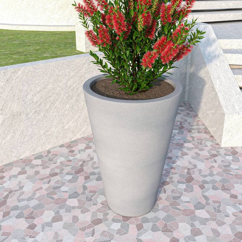 Pebble Tapered Modern Round Fiberstone and MGO Clay Planter Pot with Drainage for Home Garden Office Patio Porch Patio