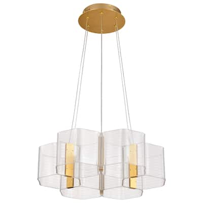Kenzo LED 6 Light Chandelier Polished Anodized Bronze Finish Light Guide Panel - Polished Anodized Bronze