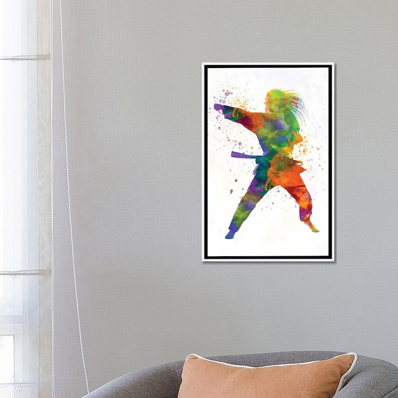 iCanvas "Young Man Practices Karate In Watercolor" by Paul Rommer Framed Canvas Print