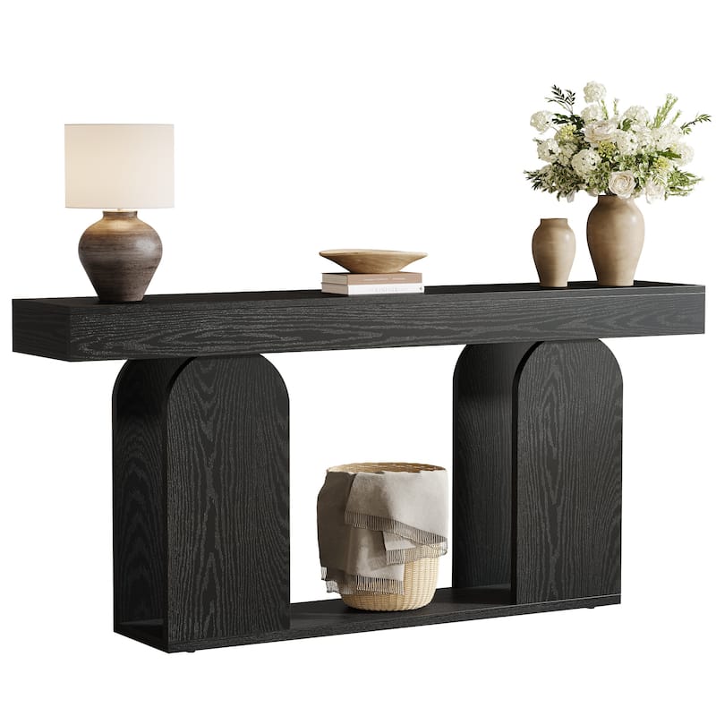 Long Wood Entryway Table, Storage Shelf Sofa Console Table, Living Room Hallway Foyer Behind Couch