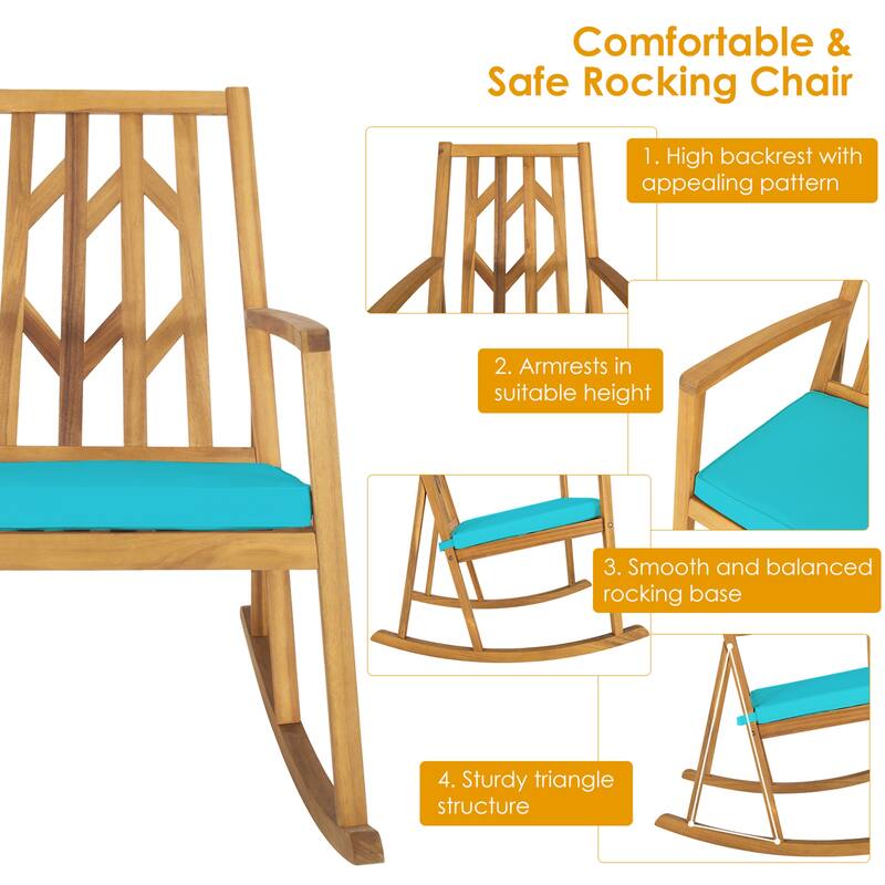 Gymax Outdoor Acacia Wood Rocking Chair Wooden Patio Rocker w/