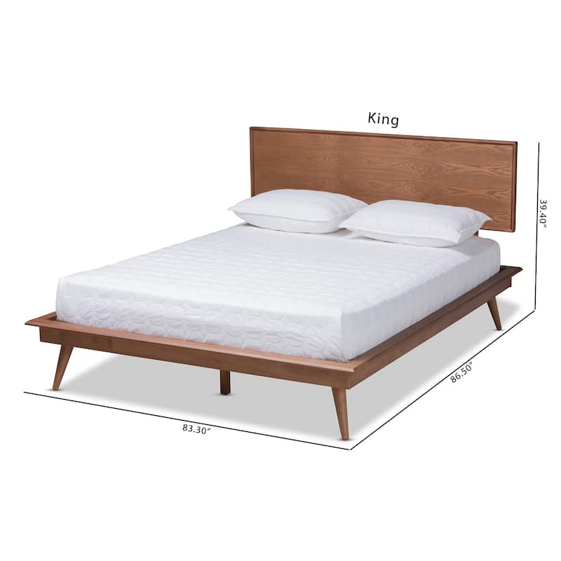 King Size Platform Bed Wood Frame - Mid Century Modern Design, Sturdy Headboard & Slats Included