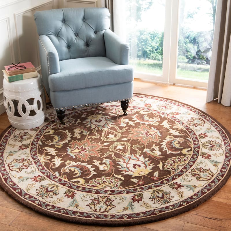 SAFAVIEH Handmade Heritage Villa Screen Traditional Oriental Wool Rug - 6' Round - Brown/Beige