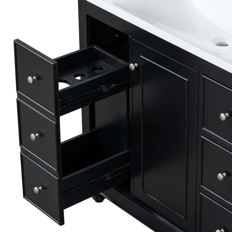 Modern 36-Inch Bathroom Vanity with Resin Integrated Sink, 4 Storage Drawers & Soft-Close Door