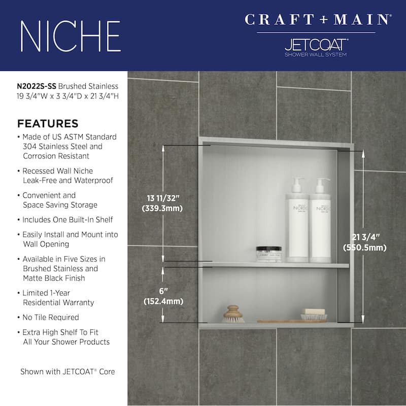 CRAFT + MAIN N2022S 22-11/16" H x 20-11/16" W Stainless Steel Shower