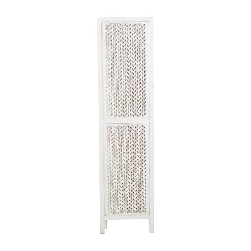 White Mango Wood Cutout 3 Panel Geometric Partition Room Divider Screen