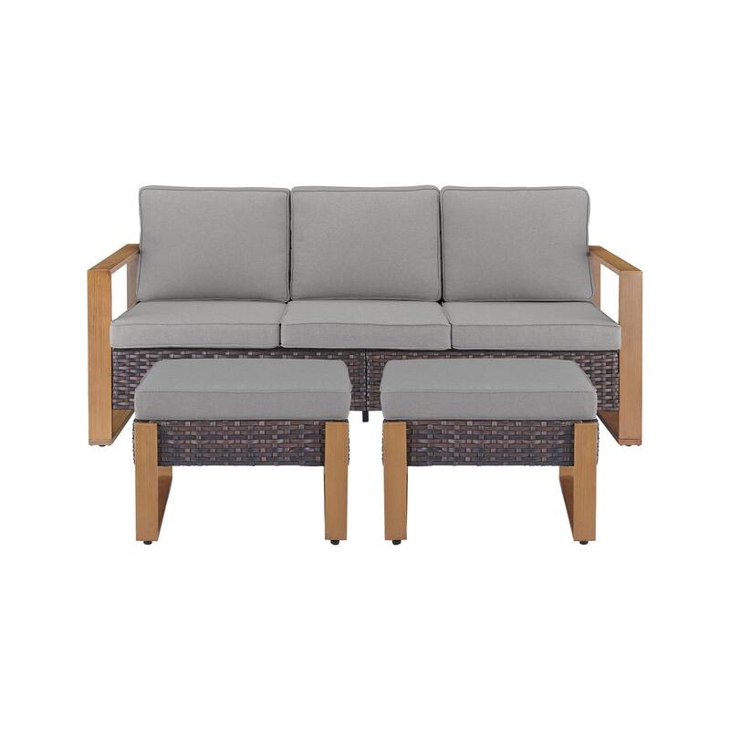 Pocassy 3 Pieces Outoor Patio Sofa Chair Ottoman Set