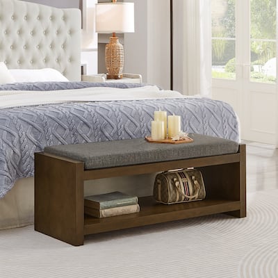47" Accent Bench with Lower Shelf Shoe Rack, Padded Seating Bench for Living Room, Modern Compact Bed End Bench with Storage