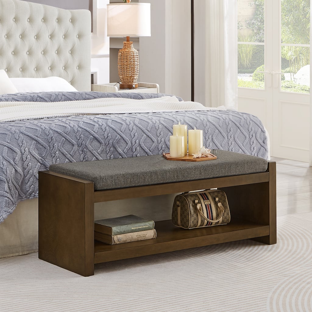 Farmhouse Storage Narrow Hallway Bench with Wood Legs