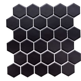 Honeycomb 2" x 2" Black Porcelain Floor and Backsplash Wall Tile