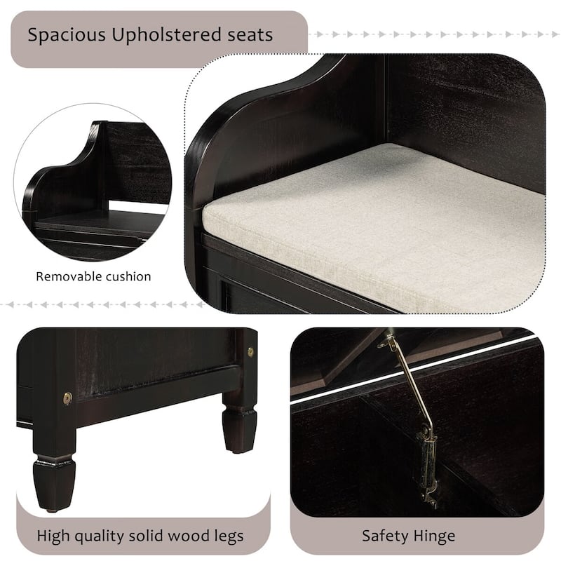 Merax 42” Rustic Style Solid wood Entryway Multifunctional Storage Bench