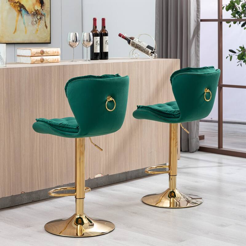 Set of 2 Bar Stools With Golden Base - Green