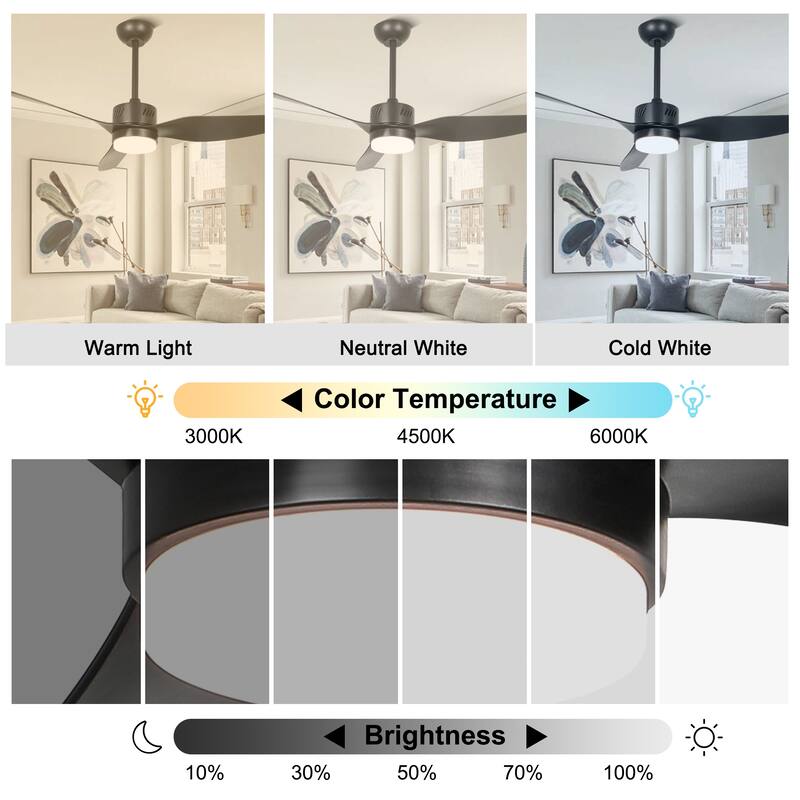 Bella Depot 46" Modern Ceiling Fan with Dimmable Light and Remote 6-Speed Reversible Motor