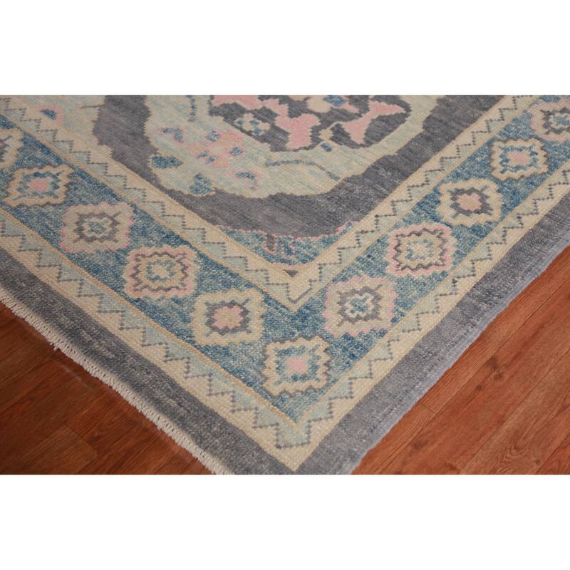 Hand Knotted Oriental 100% Wool Carpet Transitional Geometric Greys & Charcoal Oushak Area Rug - 11' 1'' X 8' 2''