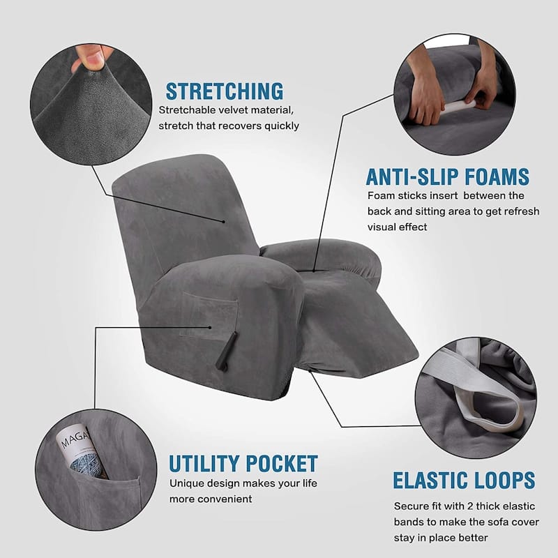 Enova Home Real Velvet Spandex Recliner Chair Slipcover with Elastic Bottom Side Pocket
