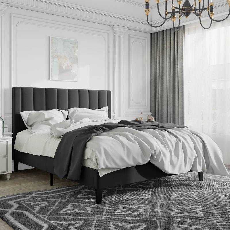 Velvet Upholstered Platform Bed Frame with Headboard