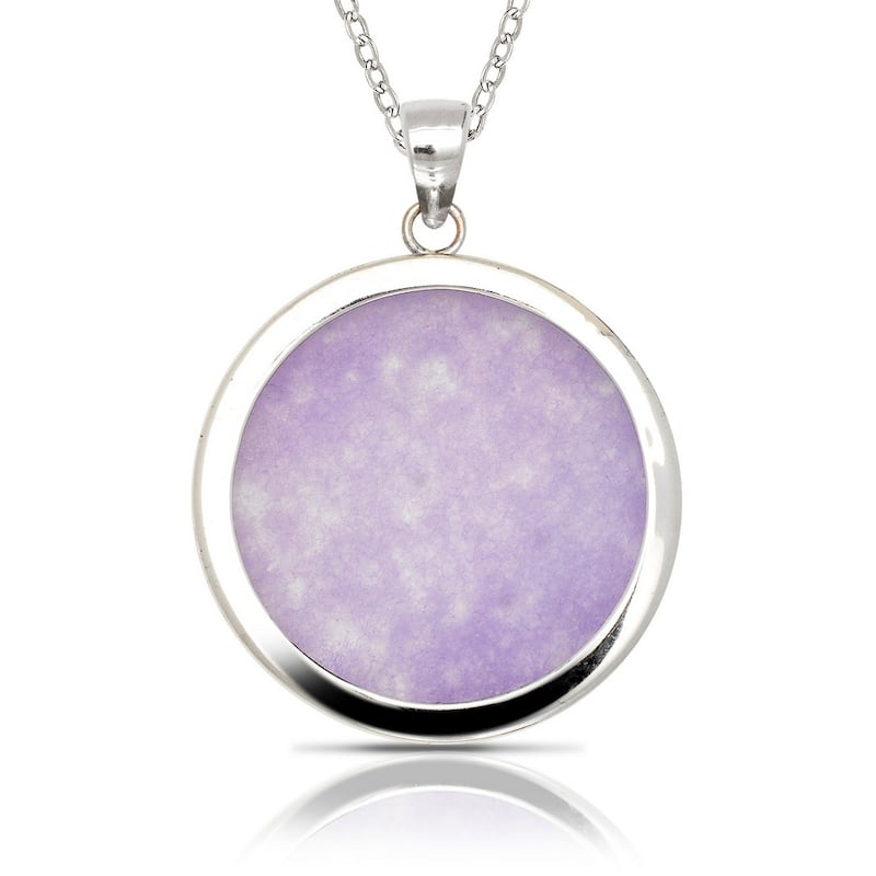 925 Sterling silver 18" Green Jade/Lavendar Jade/Black Onyx Besel Circle Pendant Necklace (25mm x 32mm)