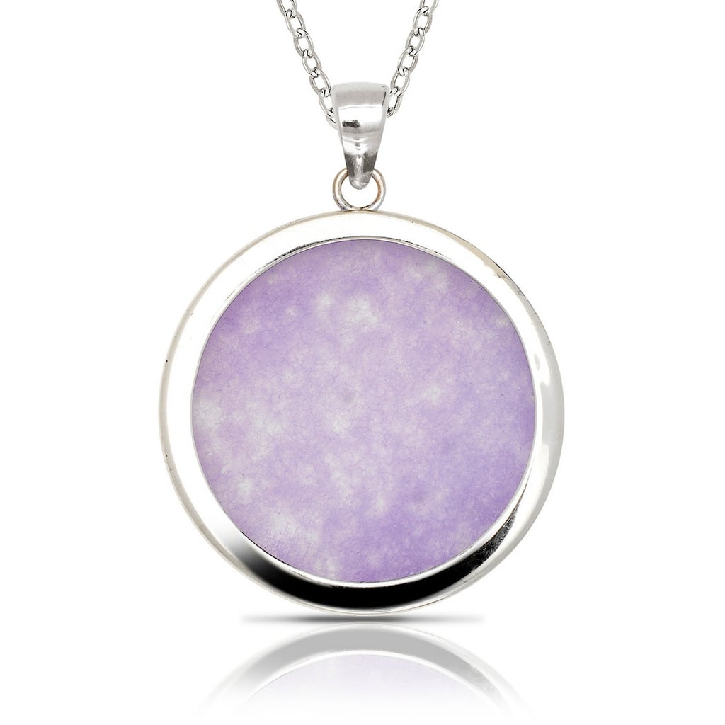 925 Sterling silver 18" Green Jade/Lavendar Jade/Black Onyx Besel Circle Pendant Necklace (25mm x 32mm)