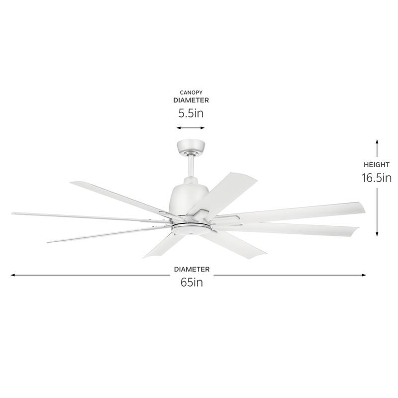 65 Inch Breda 8 Blade Ceiling Fan in Matte White with Matte White Blades