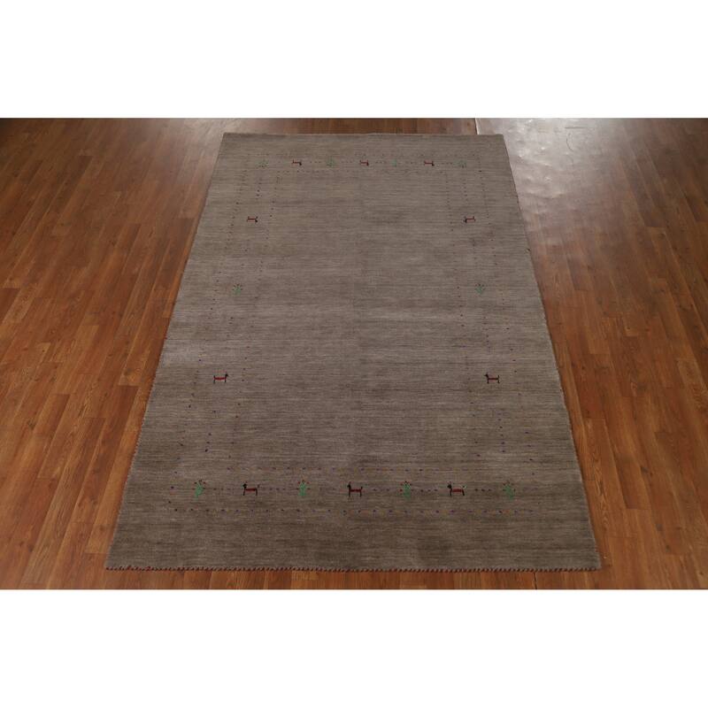 Hand Knotted Oriental 100% Wool Carpet Tribal Animal Pictorial Brown Gabbeh Area Rug - 7' 11'' X 5' 1''