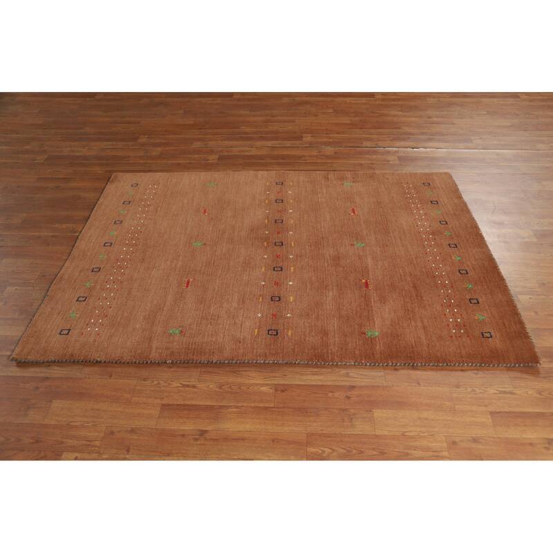 Hand Knotted Oriental 100% Wool Carpet Tribal Animal Pictorial Brown Gabbeh Area Rug - 5' 10'' X 4' 0''