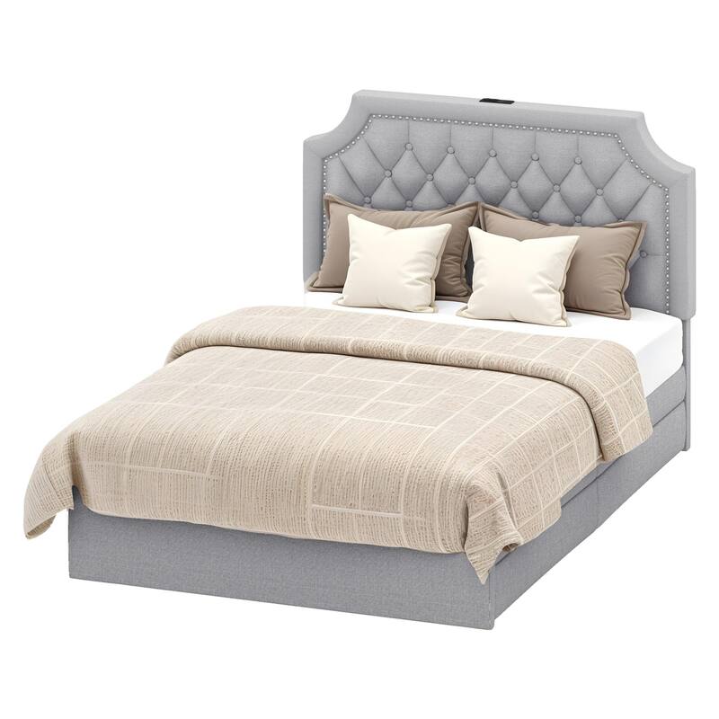 Moasis Velvet/Linen Upholstered Bedframe with Adjustable Headboard and 4 Storage Drawers