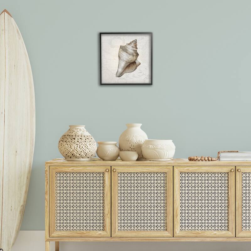 Stupell Conch Shell over Vintage Map Framed Giclee Art Design By Conrad Knutsen