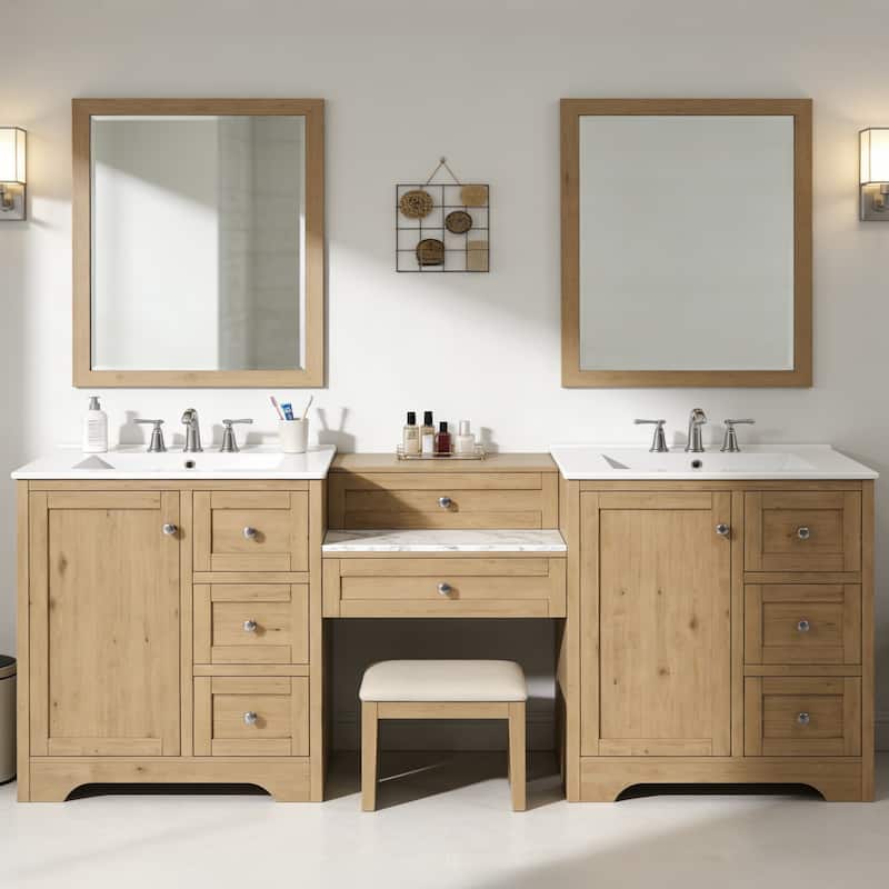 Christopher Knight Home - Wooden 84 Inches Double Sink Bathroom Vanity (Separate Sink) with Engineered Stone Countertop