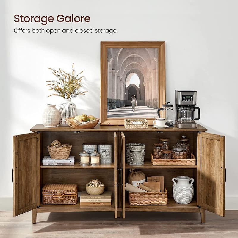 White Wooden Buffet Storage Cabinet with Adjustable Shelves and Glass Doors - 15.7"D x 59"W x 31.5"H