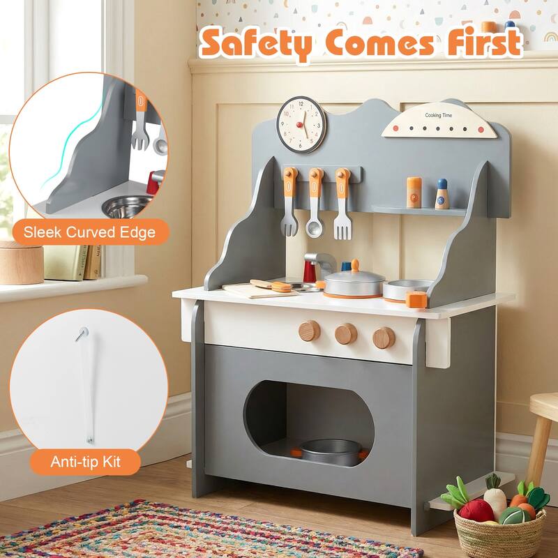 Gymax Pretend Play Toy Kitchen Set w/Clock Stove Spice Rack Faucet &