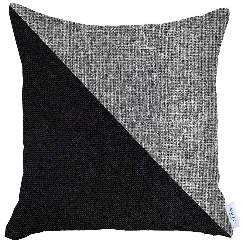 HomeRoots 18" X 18" Grey And Black Geometric Zippered Handmade Polyester Throw Pillow Cover