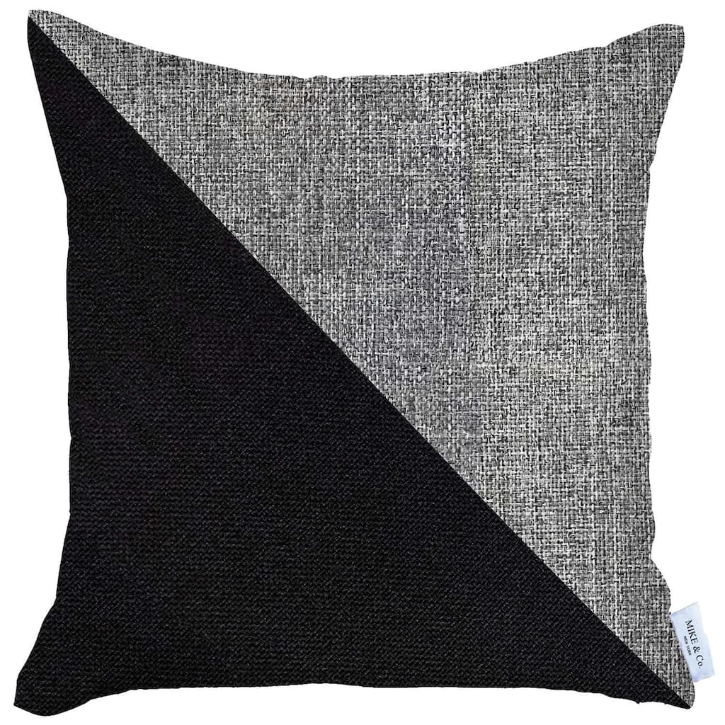 HomeRoots 18" X 18" Grey And Black Geometric Zippered Handmade Polyester Throw Pillow Cover