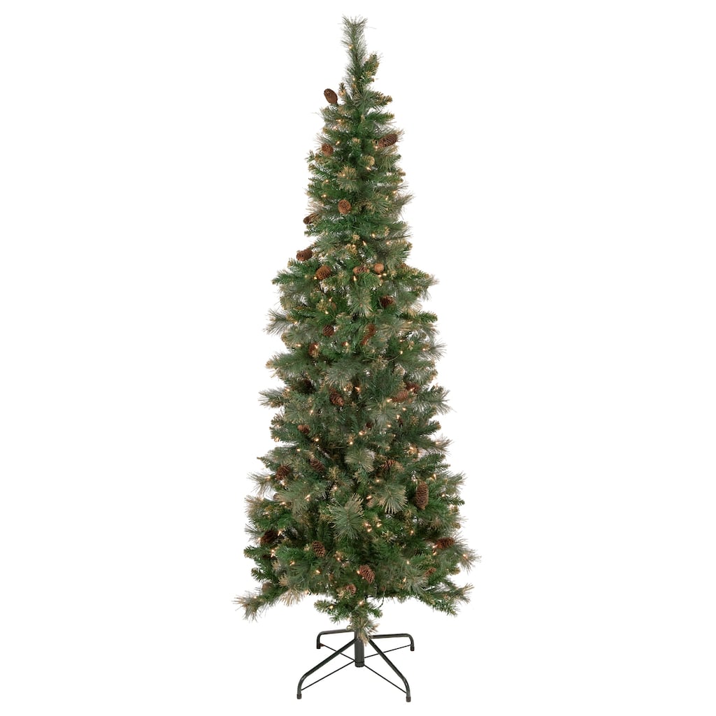 7' Yorkshire Pine Pencil Artificial Christmas Tree, Clear Lights - 7 Foot