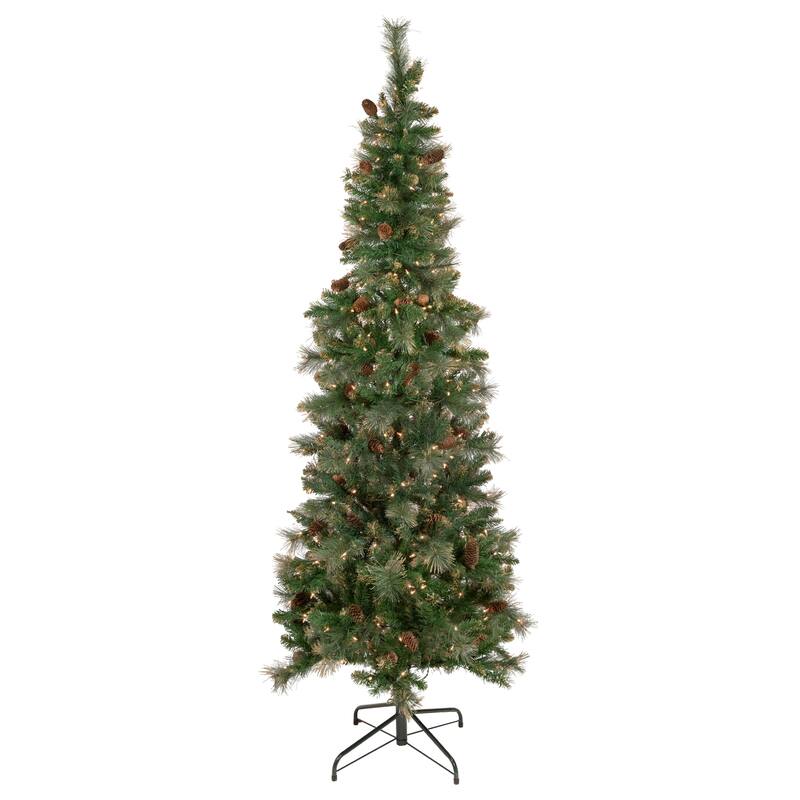7' Yorkshire Pine Pencil Artificial Christmas Tree, Clear Lights - 7 Foot