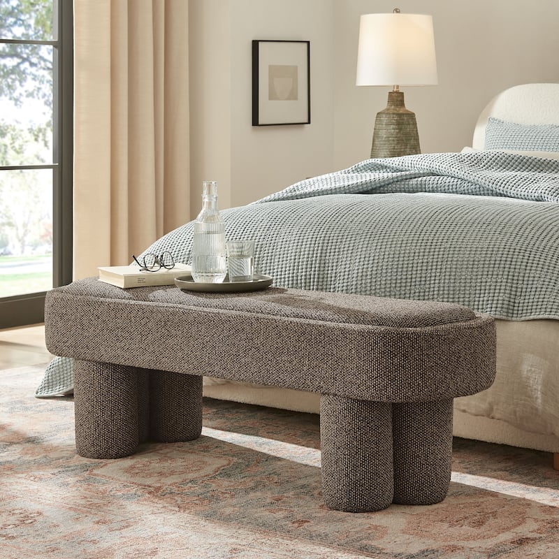 Mossi 52-Inch Oval Boucle Fabric Bench - Earth