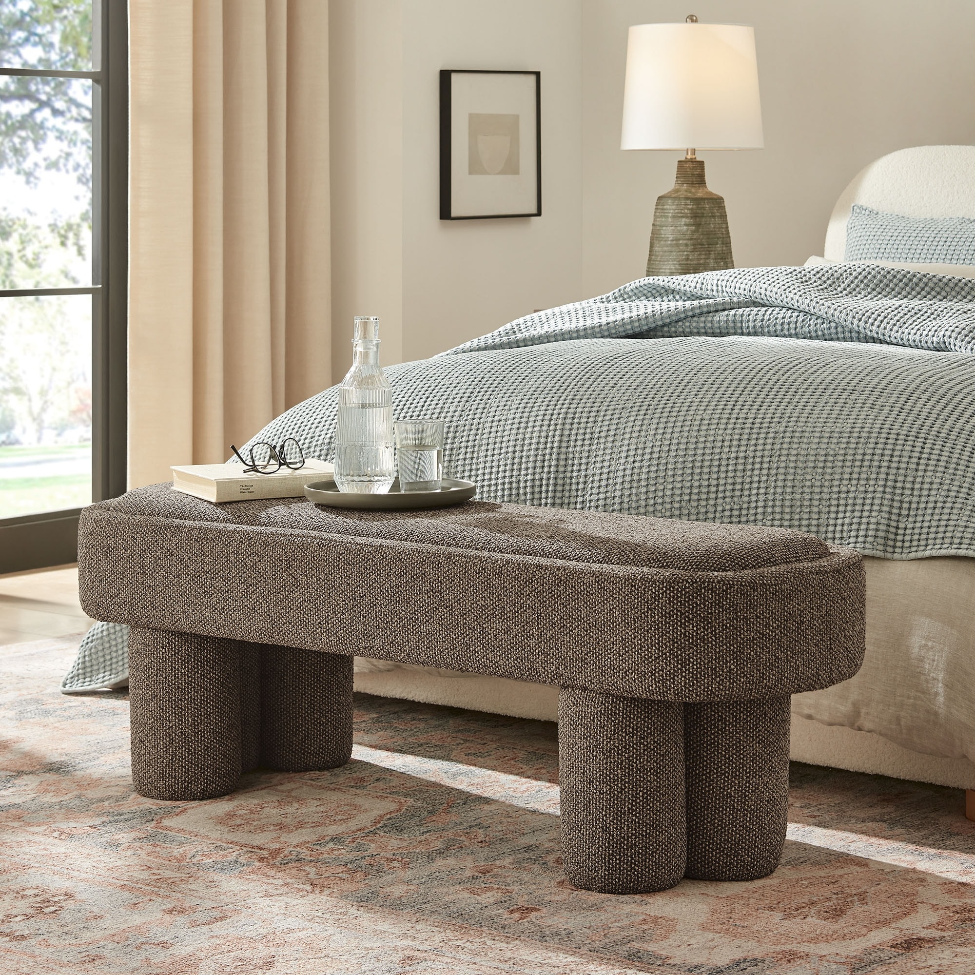 Mossi 52-Inch Oval Boucle Fabric Bench