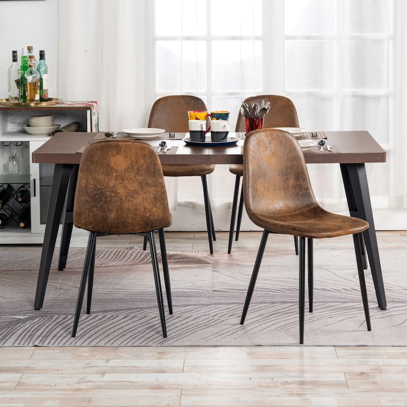 Homy Casa Set of 6/4/2 Faux Suede Dining Chairs Black Metal Legs, Brown