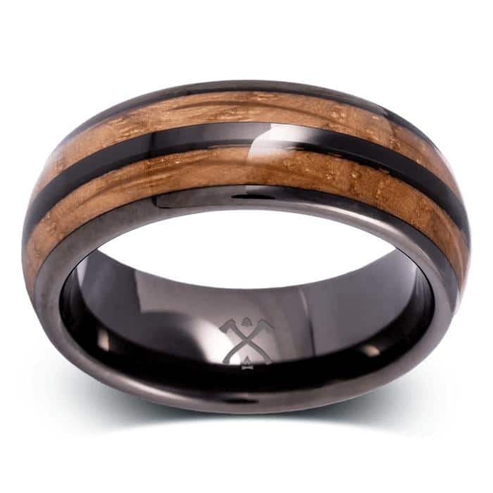 Manly Bands THE BADGER Tungsten Black Plated with Inlay 8mm Polished Band