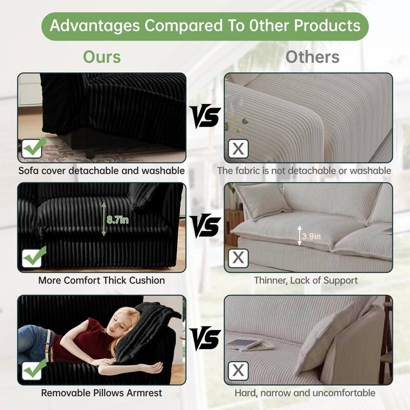 83" Corduroy Upholstered Loveseat with Armrests and Removable Cover