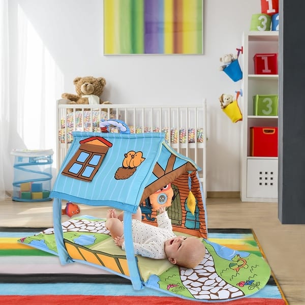 slide 2 of 12, Baby Activity Play Mat, Infant Indoor Playmat with Toys, Floor Mat for 3, 6, 9, 12, 18 Months, Newborn, Toddlers Blue
