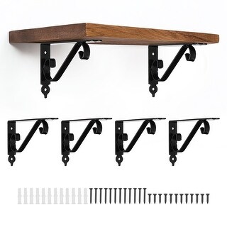 Shelf Bracket Black Metal Shelf Brackets Shelf Brackets Heavy Duty Beams Shelf Bracket Wall Bracket, 4 Pairs